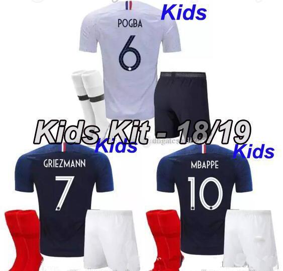 1-2 Stars FR kids SOCCER kits 2018 World Cup Fr home blue 18 19 maillot de foot GRIEZMANN KANTE MBAPPE youth football shirt