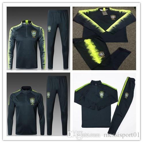 2018 Brazil tracksuit training suits Uniforms shirts Chandal pogba tracksuits Survetement long sleeve tight pants With half zipper