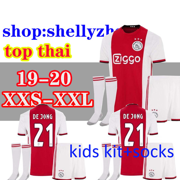 2019 2020 kids kit+socks ajax FC soccer jersey 19 20 ajax NERES #7 HUNTELAAR #9 NERES #7camisa futebol 19/20 DE LIGT football shirt uniform