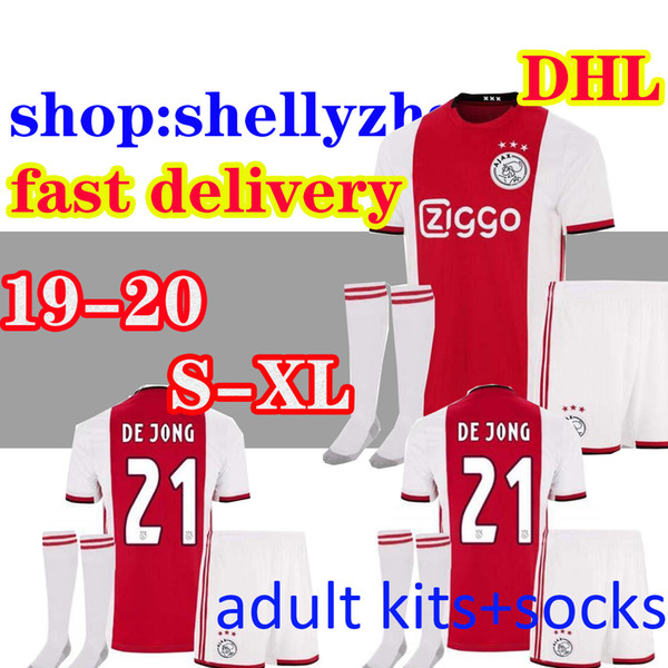 adult kits+socks 2019 2020 Ajax FC Soccer Jerseys adult kits 19/20 Camisa ZIYECH TADIC DE JONG DOLBERG HUNTELAAR DE LIGT Football Shirt