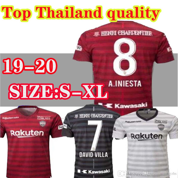 2019 2020 J league Vissel Kobe Soccer Jerseys 8 A.INIESTA 7 DAVID VILLA MITA 10 PODOLSKI Custom Home Red Away Football Shirt