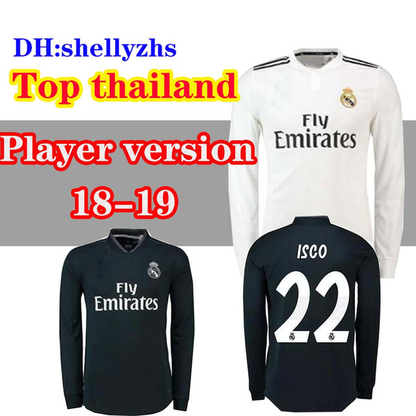 18 19 Real Madrid Player version Long Sleeve Champions League Soccer Jersey 2019 Home RAMOS KROOS ISCO ASENSIO MODRIC MARCELO football shirt