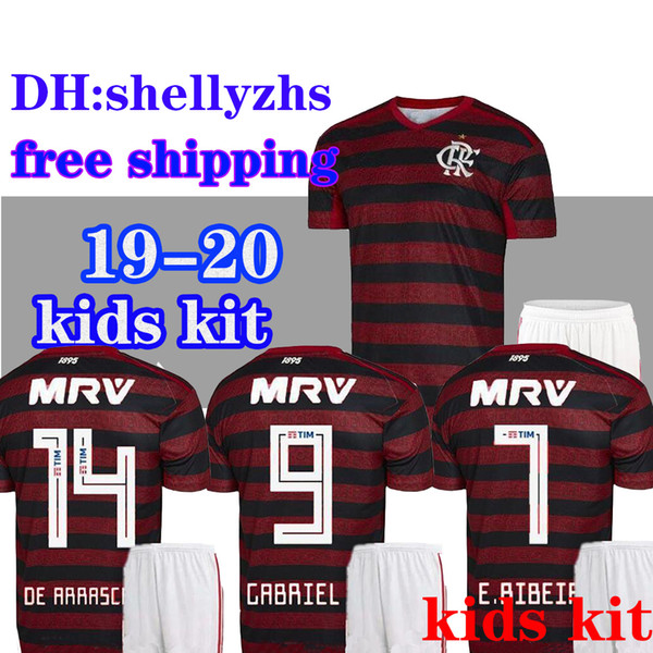 Kids kits 19 20 Flamengo soccer jersey Flamenco DIEGO GUERRERO E .Ribeiro MANCUELLO H.DOURADO VINICIUS JR Brazil Children 2019 2020 Boys foo