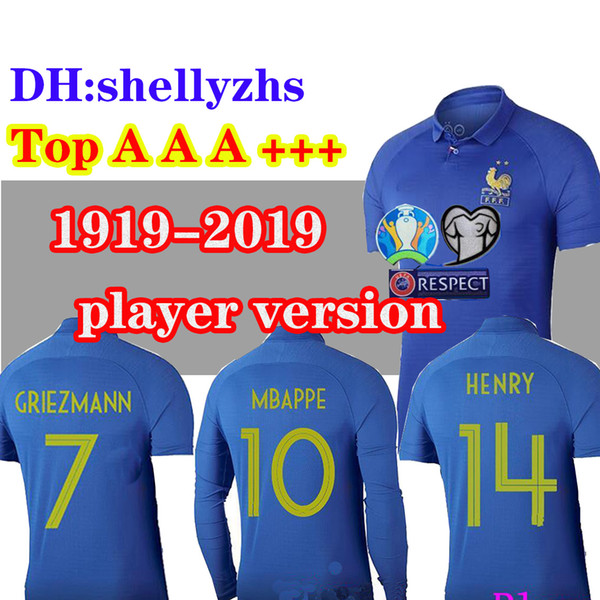 Player Edition 1919-2019 2 star Special Edition Centenary soccer jersey HENRY 19 20 mbappe GIROUD GRIEZMANN ZIDANE football shirts