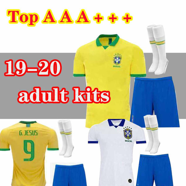 2019 Brazil home Adult kit Soccer Jersey 19 20 Brazil yellow FIRMINO MARCELO G.JESUS P.COUTINHO football shirts+Shorts socks