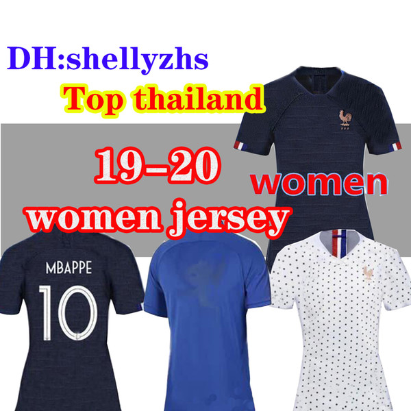 2019 World Cup Woman Soccer Jersey 19/20 Home Blue MBAPPE GRIEZMANN Lady Soccer shirt POGBA GIROUD Football uniform Sales