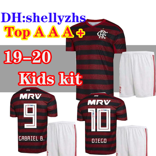 19 20 kids kit Flamengo kids home red Soccer Jersey 2019 GUERRERO DIEGO EDERSON Soccer shirt MANCUELLO VINICIUS JR Custom football uniforms