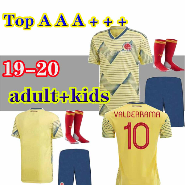 Adult kids kit + SOCKS 2019 Colombia Copa America home soccer jersey yellow james falcao 19 20 camiseta Colombia Sanchez mina MEN SETS footb