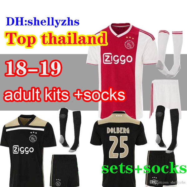 adult kits+socks 2018 2019 Ajax FC Soccer Jerseys adult 18 19 away jersey Camisa ZIYECH TADIC NOURI DOLBERG HUNTELAAR Football Shirt