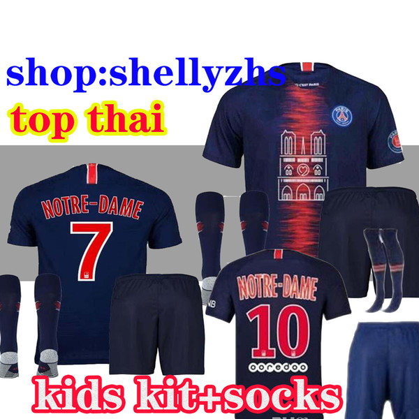 new kids kit 18 19 psg Notre Dame soccer jerseys home mbappe maillot de foot 2018 2019 Paris sg CAVANI Patch camisetas child football shirts