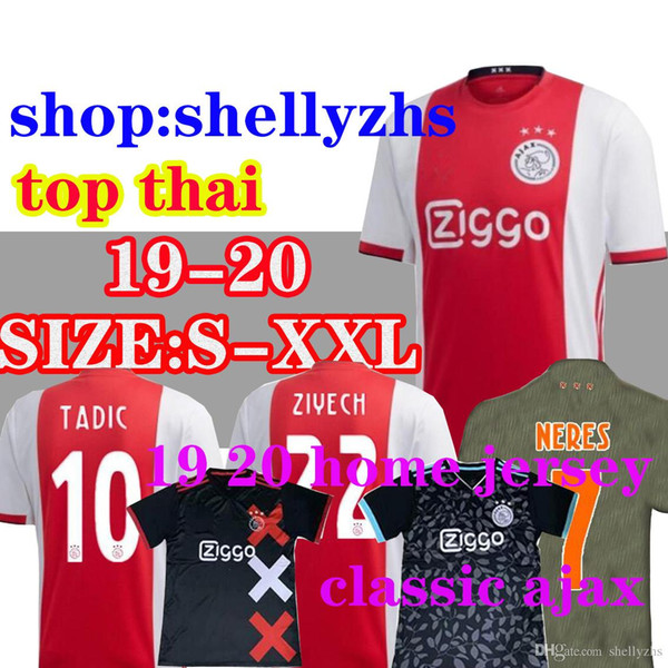 2019 20 Ajax home red white Soccer Jerseys 19 20 classic Ajax away Soccer Shirt 2019 #10 TADIC #34 NOURI #25 DOLBERG de footbal uniform