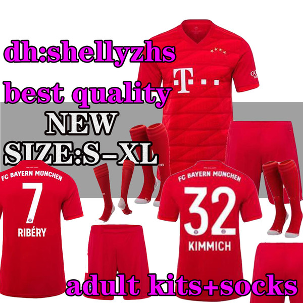 2019 2020 Bayern Munich Soccer jersey home red adult kits with socks 19/20 RIBERY#7 LEWANDOWSKI ROBBEN JAMES Müller Football jerseys kit