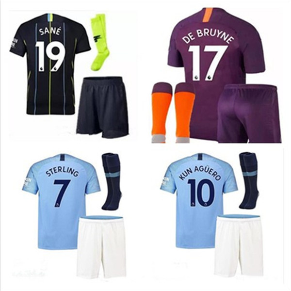 Kun Aguero De Bruyne Sterling New 18 19 home away 3rd Custom Soccer Jerseys Sane Bernardo Silva Mahrez G.Jesus Kit Socks football shirt