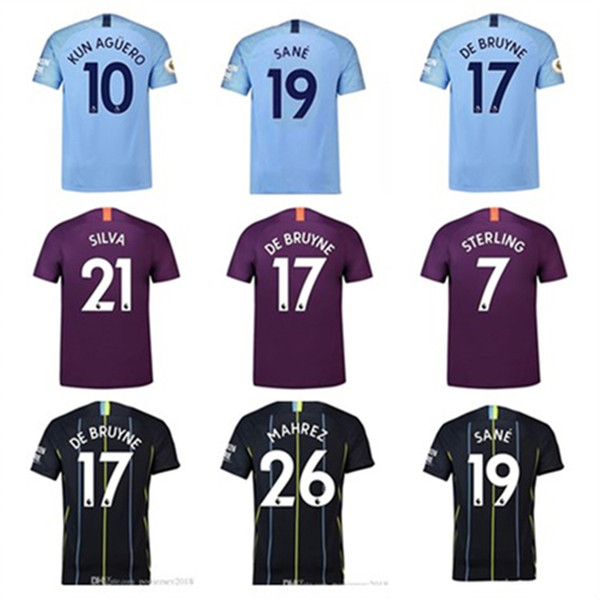 New 18 19 home away 3rd Kun Aguero away Custom Soccer Jerseys De Bruyne Sterling Sane Bernardo Silva Mahrez Fernandinho football shirt