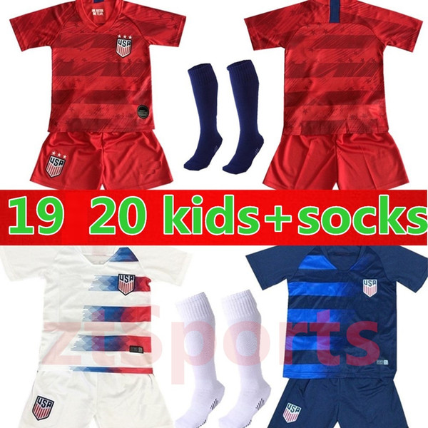 19 20 USA PULISIC Soccer Jersey 2019 2020 kids kit+socks DEMPSEY BRADLEY ALTIDORE WOOD America Football jerseys United States Shirt