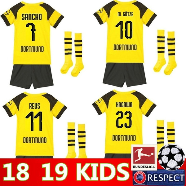 2019 kids kit Borussia Dortmund home soccer jersey uniform 18 19 REUS PULISIC M.GOTZE WITSEL Dortmund child BOYS football shirts