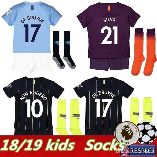 2019 Kids kits MAN MAHREZ JESUS MAN KUN AGUERO City soccer jersey DE BRUYNE children youth football shirs