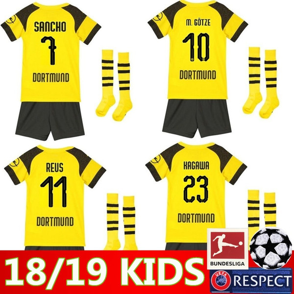 2019 kids kit Borussia Dortmund home soccer jersey uniform REUS PULISIC M.GOTZE WITSEL Dortmund child BOYS football shirts