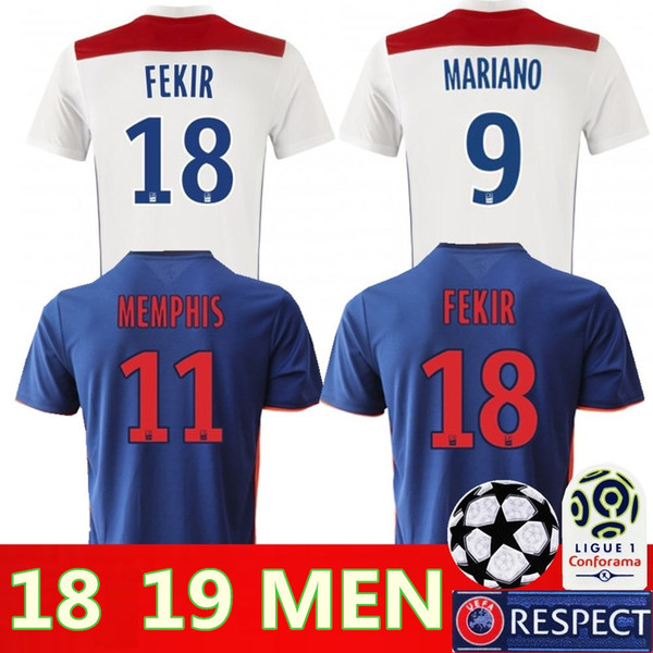 2018 2019 Olympique Lyonnais Lyon Jersey Men Soccer 11 MEMPHIS 18 FEKIR 9 MARIANO 10 TRAORE 8 AOUAR Football Shirt Kits Uniform