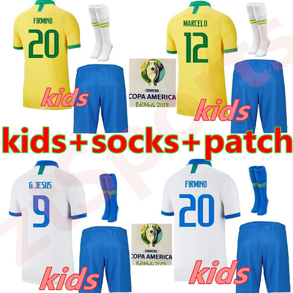 Kids kits 2019 2020 Brazil G.JESUS Soccer Jersey 19 20 MARCELO COUTINHO youth child brasil Football Jerseys shirt