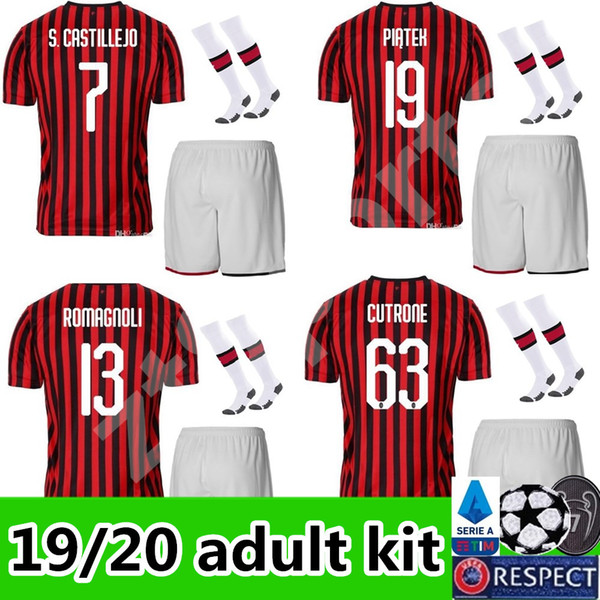 AC milan 19 20 soccer jersey 2019 2020 men football adult kit shirt PAQUETA BORINI PIATEK CALDARA CUTRONE Camisa CALHANOGLU PIATEK maillot