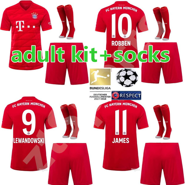 2019 2020 Bayern Munich Soccer jersey adult kit home 19 20 maillots de footbal LEWANDOWSKI MULLER ROBBEN JAMES football shirt