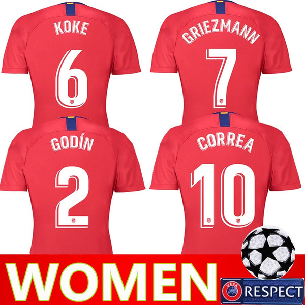 2018 2019 Atletico GRIEZMANN Madrid Soccer Jersey 18 19 KOKE SAUL GODIN TORRES CORREA Costa Luis GABI Gimenez THOMAS Women football shirt