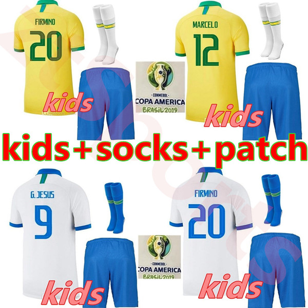 2019 Copa America Brazil kids kits Soccer Jersey 19 20 PAULINHO G.JESUS P.COUTINHO D.COSTA WILLIAN Child Shirts Football jersey