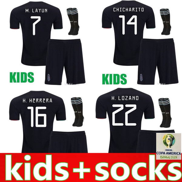 2019 Mexico Kids Soccer Jerseys CHICHARITO LOZANO CHUCKY Boys Gold Cup Football Shirts Uniform Youth G DOS SANTOS football shirts