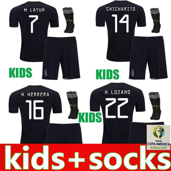 Kids Jersey 2019 Mexico Gold Cup Soccer Jerseys Home Black Youth Boys CHICHARITO Camisetas de futbol H.LOZANO DOS SANTOS VELA RAUL Shirts