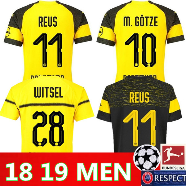 2019 Dortmund Away Soccer Jersey 18 19 #11 REUS Away Black Soccer Shirt Customized #22 PULISIC #10 M.GOTZE Football Uniform On Sales