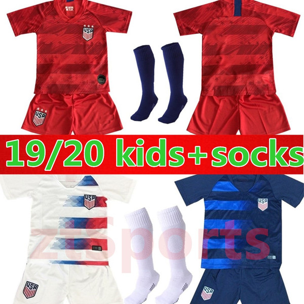 19 20 USA PULISIC Soccer Jersey 2019 kids kit+socks DEMPSEY BRADLEY ALTIDORE WOOD America Football jerseys United States Shirt