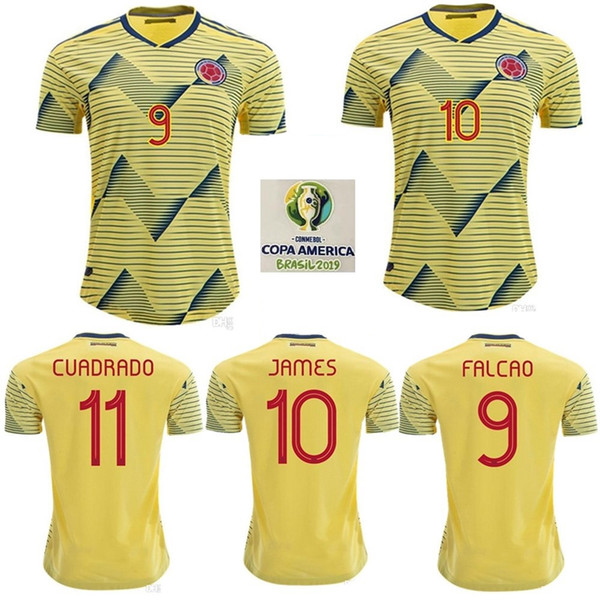 2019 Colombia soccer Jersey Colombia Home yellow Soccer shirt #10 JAMES #9 FALCAO #11 CUADRADO Thai away blue Football uniform