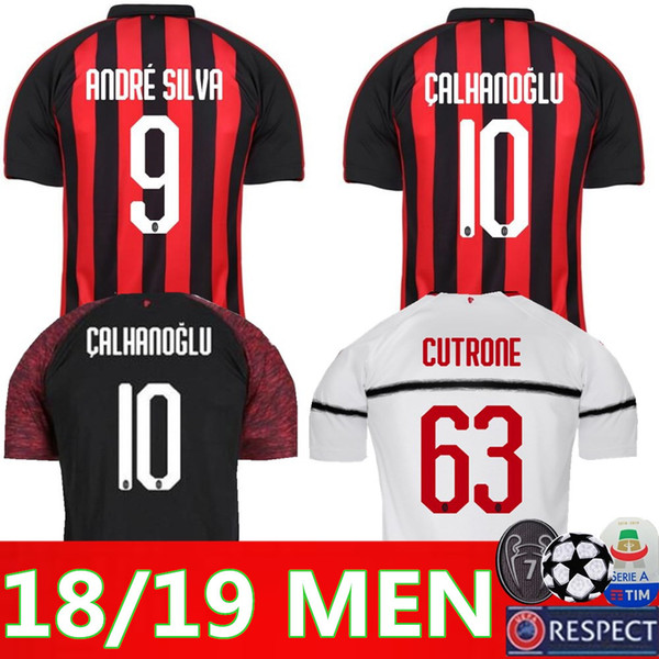 18 19 Season AC Milan Jersey Men Soccer 19 PIATEK 39 PAQUETA 9 HIGUAIN 10 CALHANOGLU BONAVENTURA CUTRONE ANDRE SILVA Football Shirt Kits