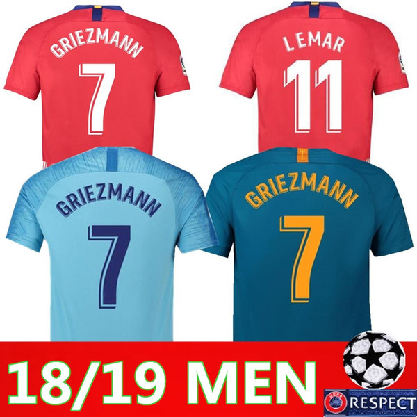 Atletico Madrid soccer Jersey men set 18 19 Home Away 3rd THIRD UCL KOKE GRIEZMANN SAUL GABI DIEGO COSTA 2018 2019 Football Jersey