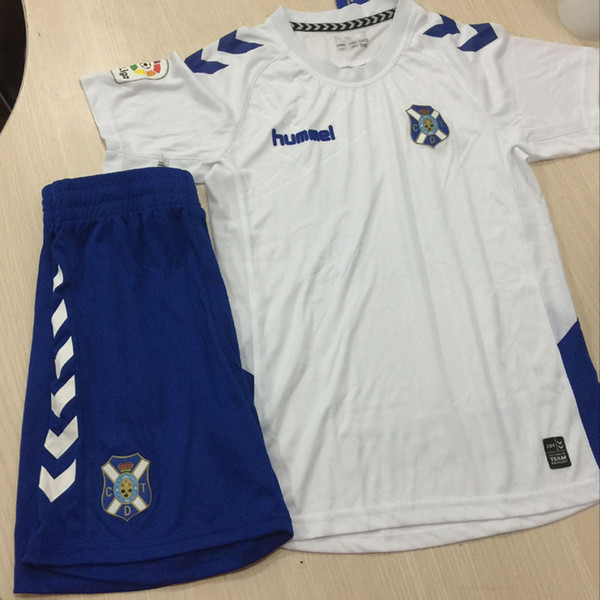 2018 Kids Kit Tenerife Football Jersey 2017/18 Home White Away Blue Boy Soccer Jerseys Juan Villar Aitor Sanz Victor Child Soccer Shirts