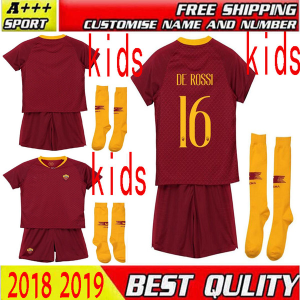 2018 2019 Kids Roma DE ROSSI Home red Soccer Jerseys Totti Dzeko Futbol Camisa As Football Camisetas Shirt Kit Maillot