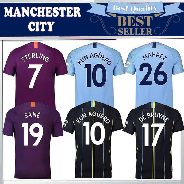 New STERLING MAHREZ JESUS DE BRUYNE KUN AGUERO soccer jerseys 2019 SANE jersey 18 19 football KIT Top city shirt adult and kids uniform kits