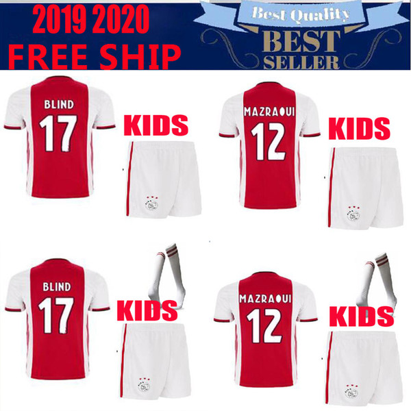 2019 2020 top quality kids Ajax FC Soccer Jerseys camisetas de futbol 19 20 kids kits ZIYECH TADIC HUNTELAAR DOLBERG Jerseys maillot de foot