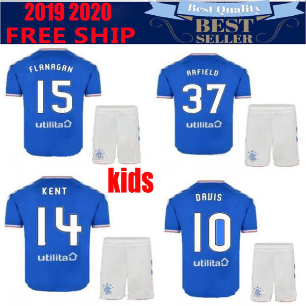 2019 2020 kids kits Glasgow Rangers soccer jerseys home away 19 20 9 Katic 37 Arfield 20 Morelos 2 TAVERNIER 14 KENT football shirt