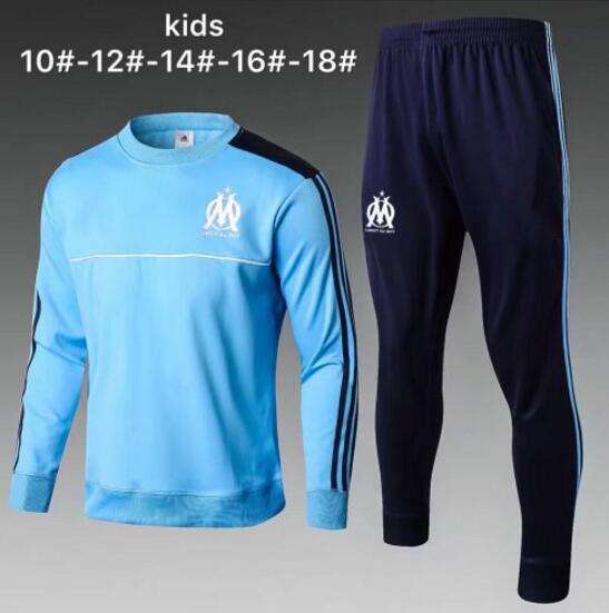 2018 2019 Marseille Kids Training Soccer Tracksuit set Survetment football jogging pant Camiseta Maillot De Foot shorts