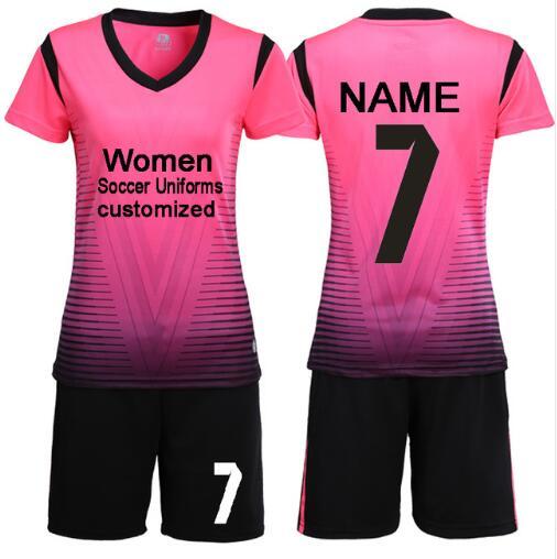 2018 Women Short Sleeve Soccer Jersey Set Lady voetbal jersey Girls Football Uniforms Sportswear Yoga Gym Tennis Shirts +Shorts