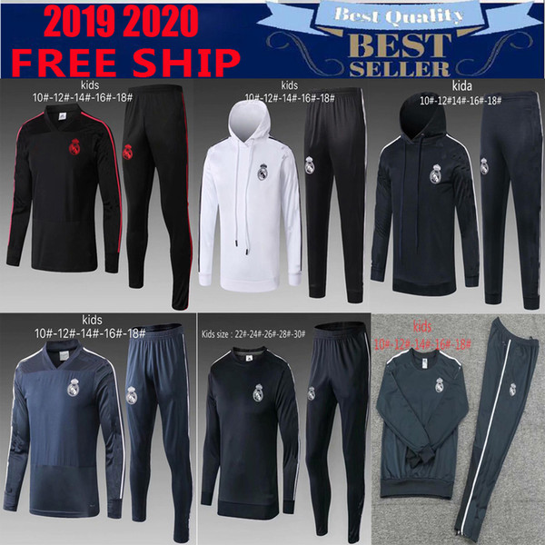 Real Madrid Long Sleeve kids kits home Soccer Jersey tracksuit 19 20 away shirt #11 BALE #22 ISCO third Football uniforms size traning suit