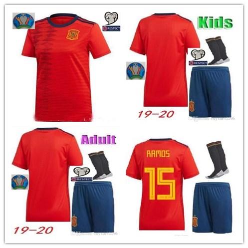 2019 Spain World Cup Soccer Jersey Adult kids kits 19 20 A.INIESTA RAMOS DIEGO COSTA ASENSIO ISCO Men sets Football shirt