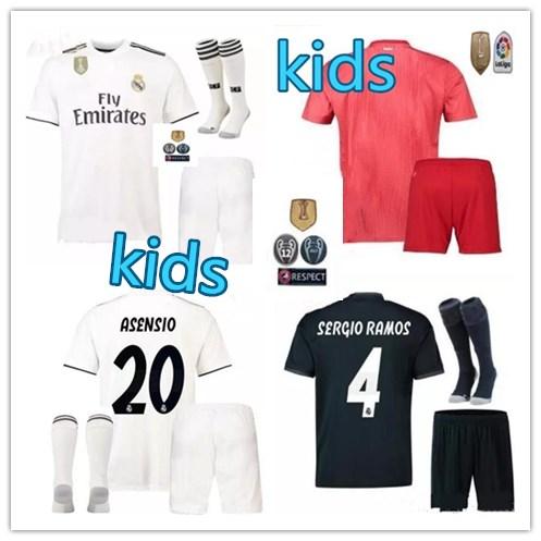 Real Madrid soccer+sock jerseys 18/19 kids home away soccer jersey youth boys child jerseys kits 2018 2019 RONALDO ISCO football shirts set