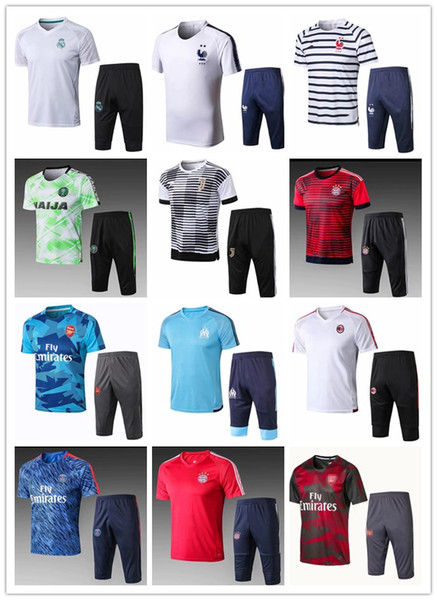 First-class ARSERN 2017/18 Olympique de Marseille Short sleeved training suit 3/4 pants
