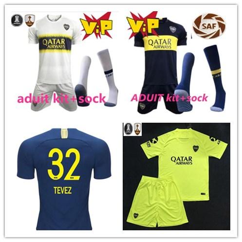 2018 20109 Boca Juniors Home Adult kit Soccer jerseys Uniforms Men's Thai Quality Soccer Jersey Away GAGO TEVEZ Football shorts+socks