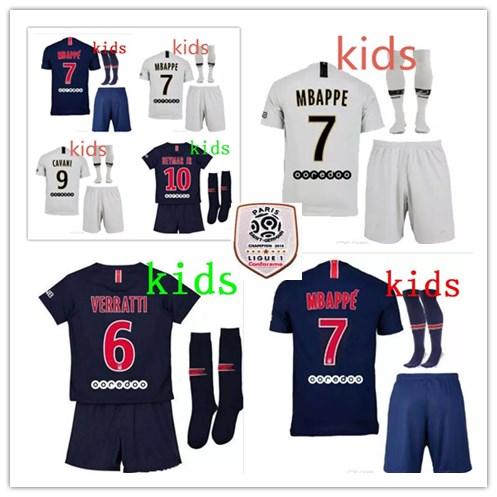 18 19 Paris kids kit soccer Jerseys 18 19 psg mbappe home VERRATTI CAVANI DI MARIA PASTORE MAILLOT DE FOOT child survetement SHIRT
