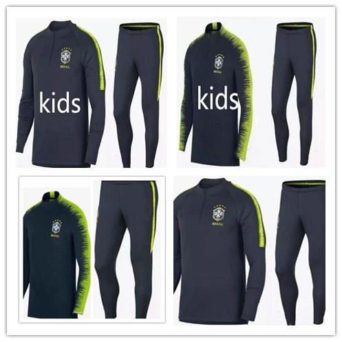 thai quality2017/18 brazil kids Soccer training suit 17/18 D.COSTA DAVID LUIZ T.SILVA OSCAR NEYMAR JR soccer jerseys tracksuit shirts