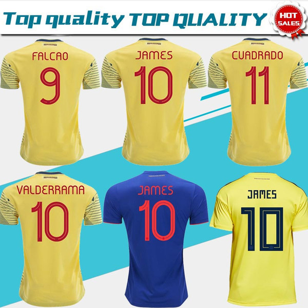 2019 Colombia soccer Jersey Colombia Home yellow Soccer shirt 2018 #10 JAMES #9 FALCAO #11 CUADRADO Thai away blue Football uniform